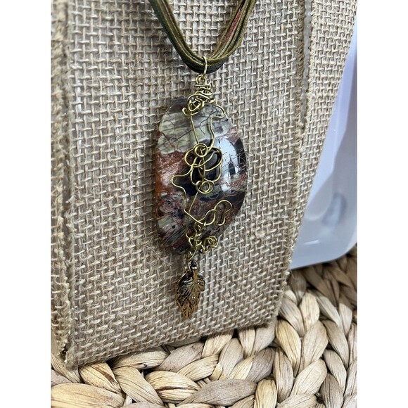 Natural Rhyolite Stone Pendant On Hemp Necklace Cords Boho Gypsy Art To Wear - Picture 2 of 7